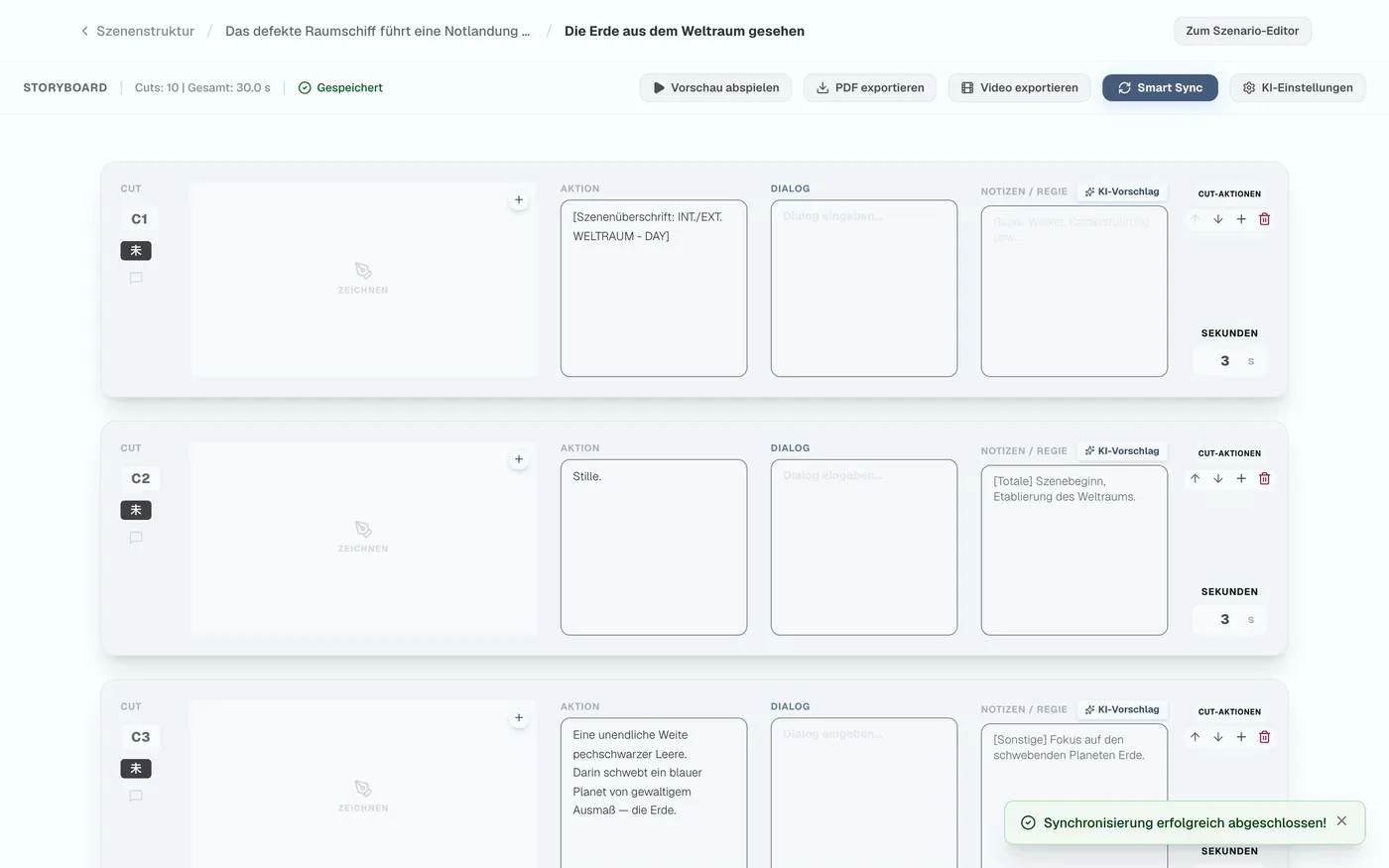 Abbildung 3.3: Liste der synchronisierten Einstellungs-Panels