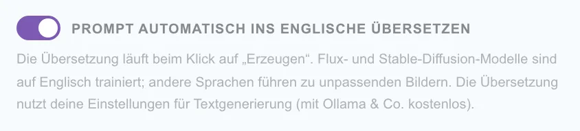 Abbildung 5.5: Automatische Übersetzung des Prompts ins Englische