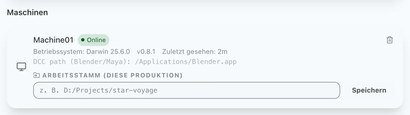Abbildung 3.2: Registrierungsstatus des lokalen Agenten (Maschine)
