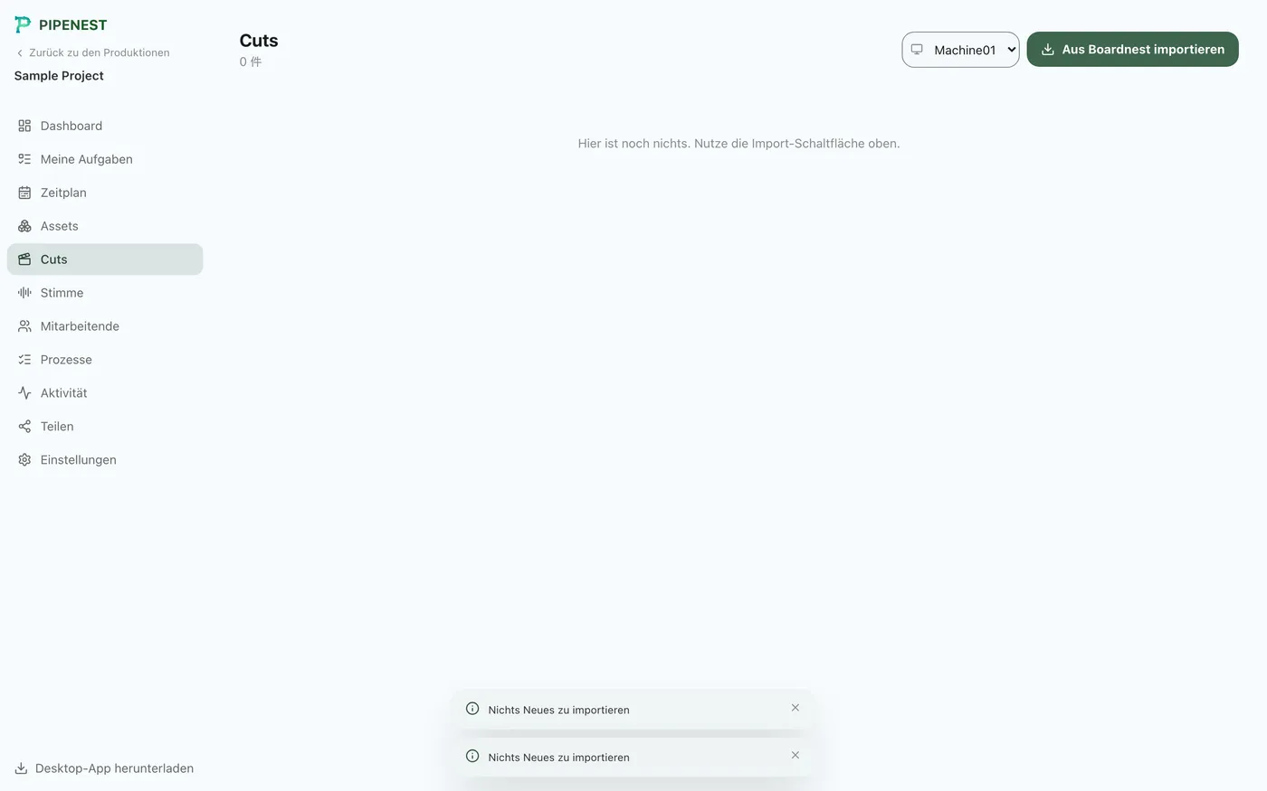 Abbildung 4.4: Boardnest-Cuts mit Arbeitsstunden importiert