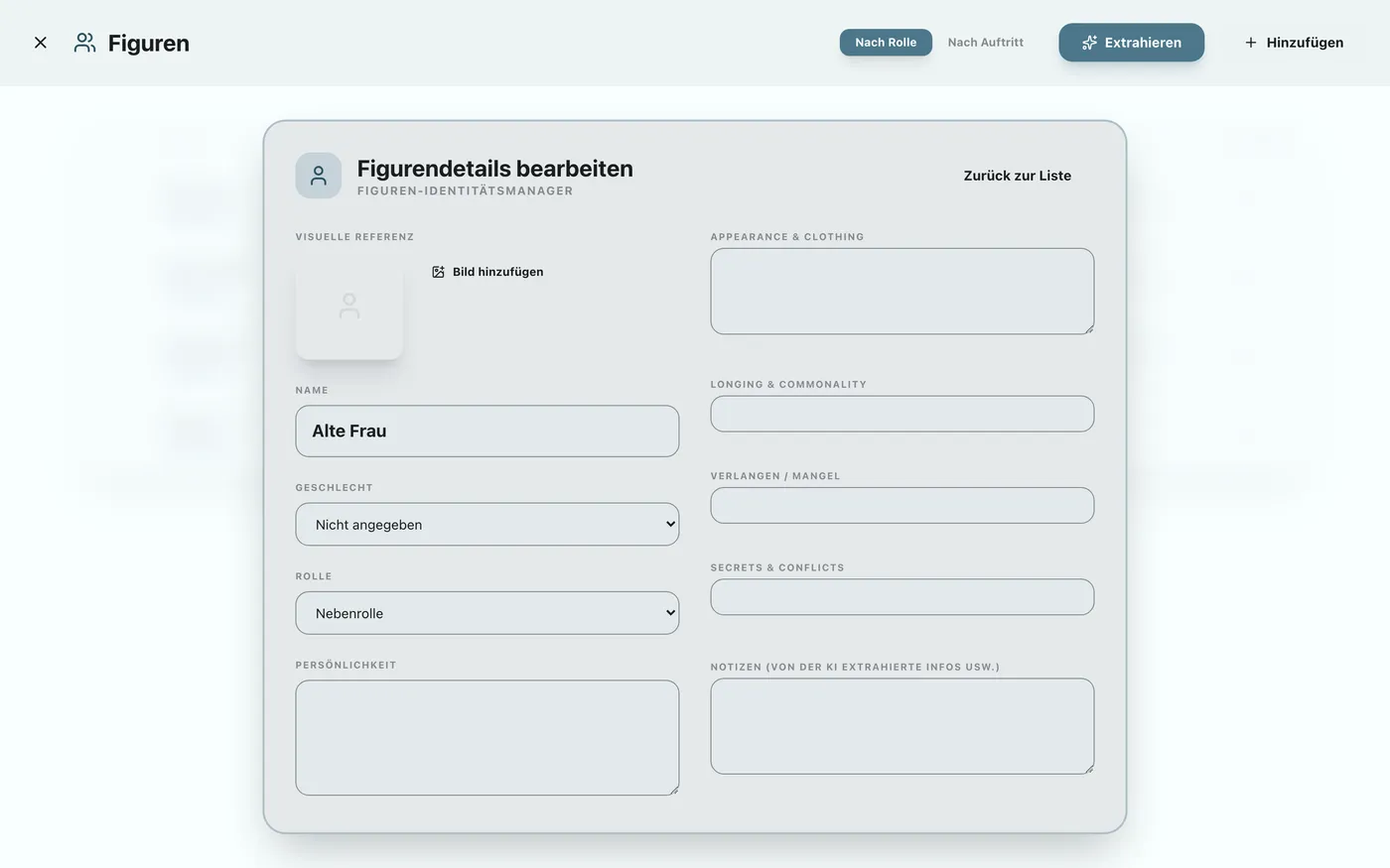 Abbildung 3.5: Bearbeiten der Figurendetails