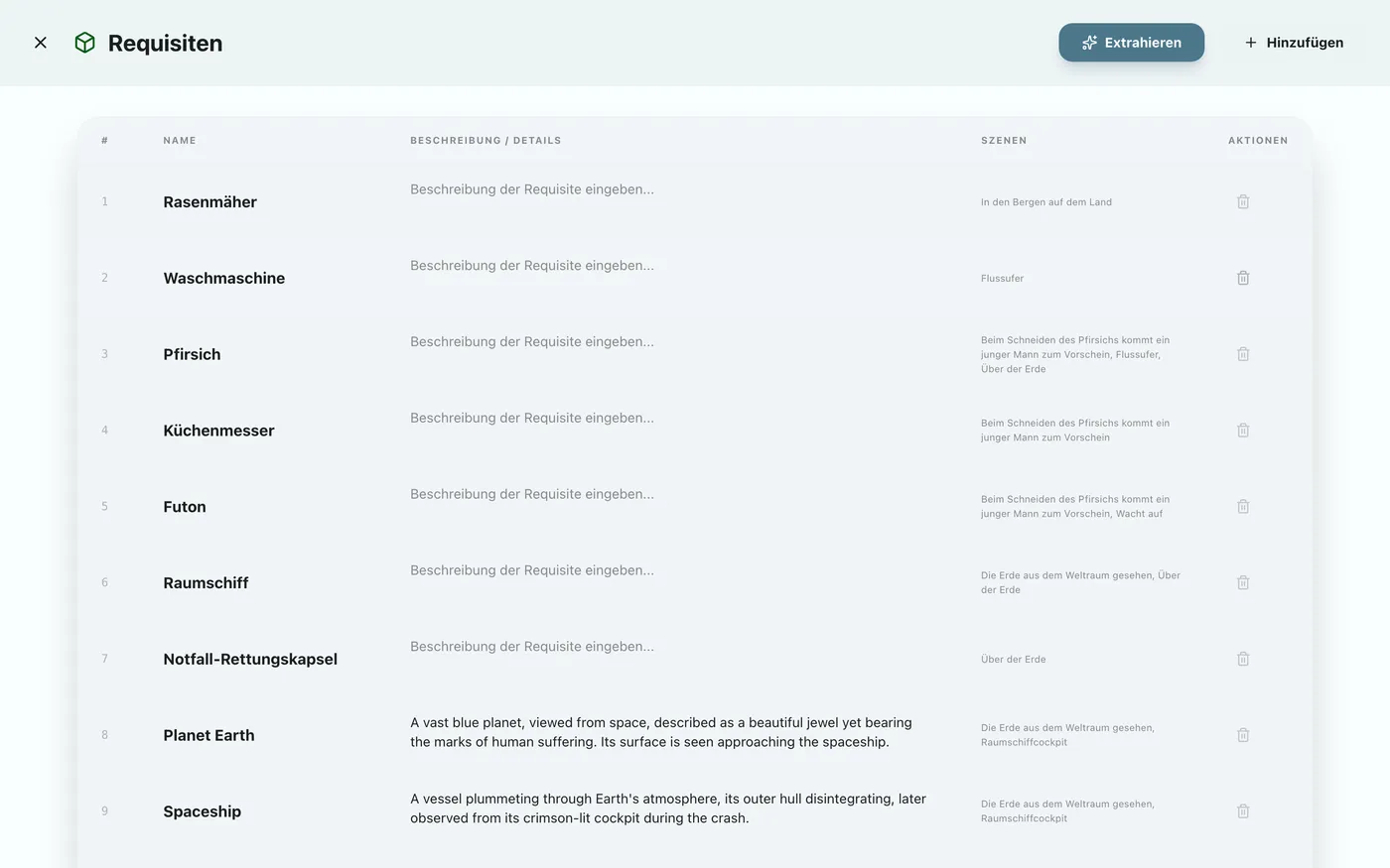 Abbildung 3.7: Verwaltung der Requisitenstammdaten