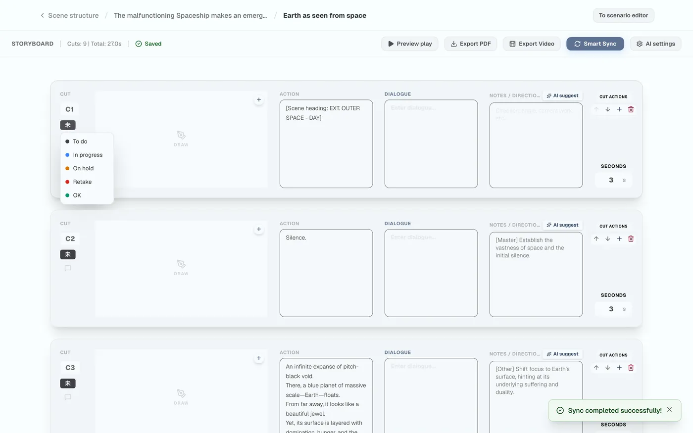 Figure 3.5: Cut progress status display
