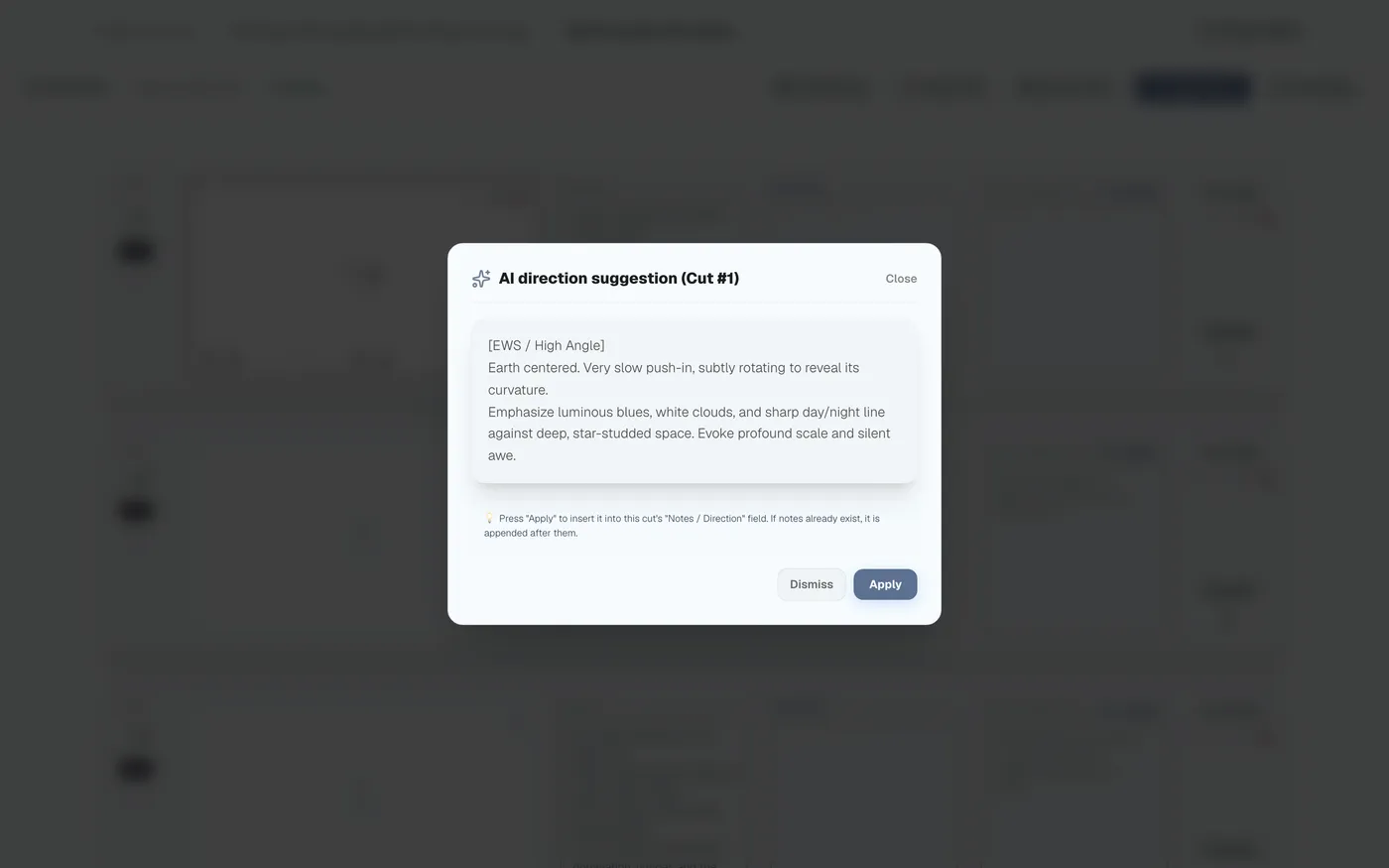 Figure 4.18: AI-generated directing and composition suggestions