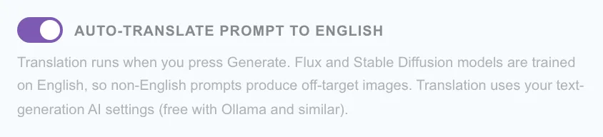 Figure 5.5: Automatic English translation of the prompt
