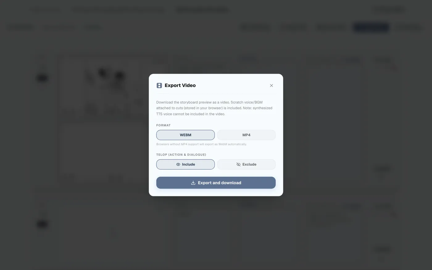 Figure 6.7: Exporting in video format (MP4/WEBM)
