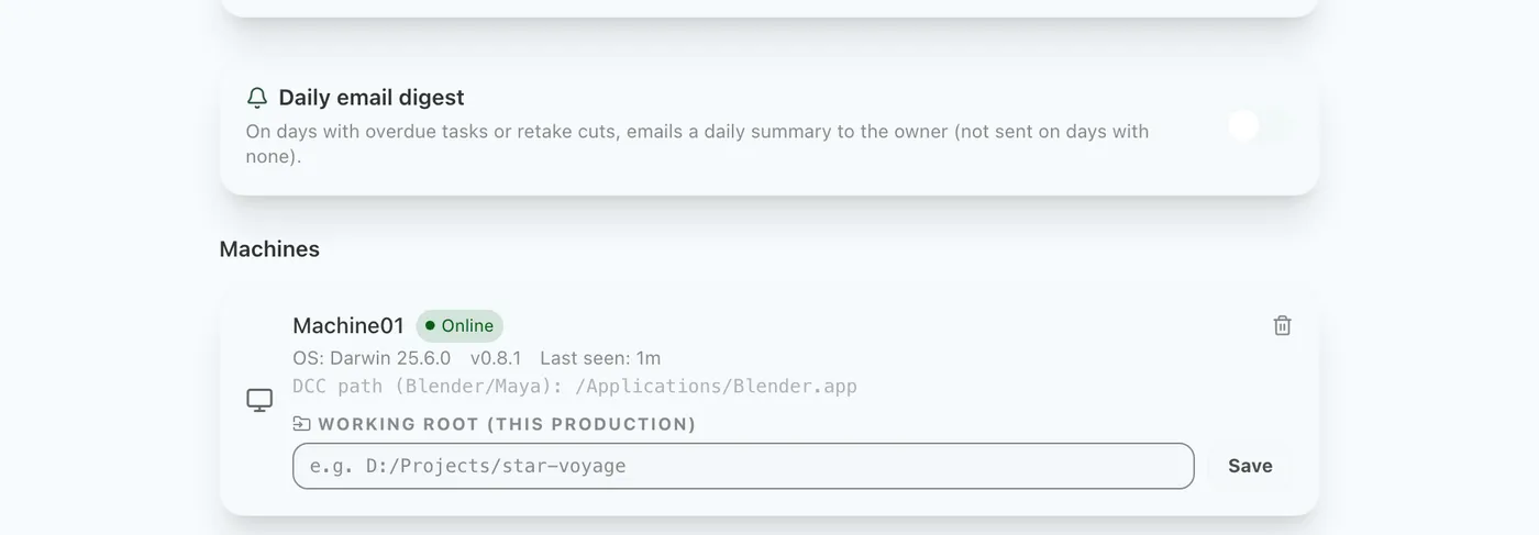 Figure 3.2: The local agent (machine)'s registration status