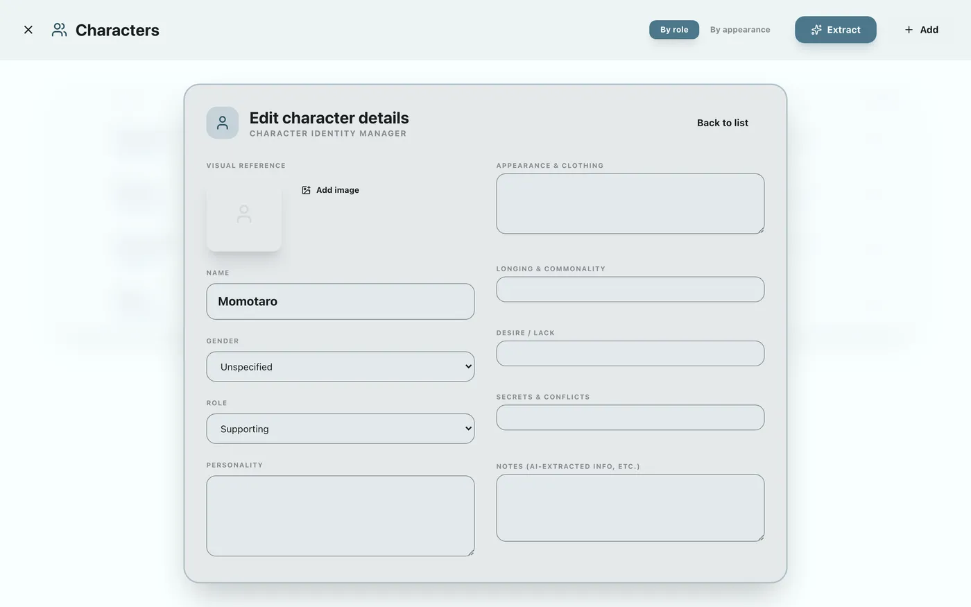 Figure 3.5: Editing character details