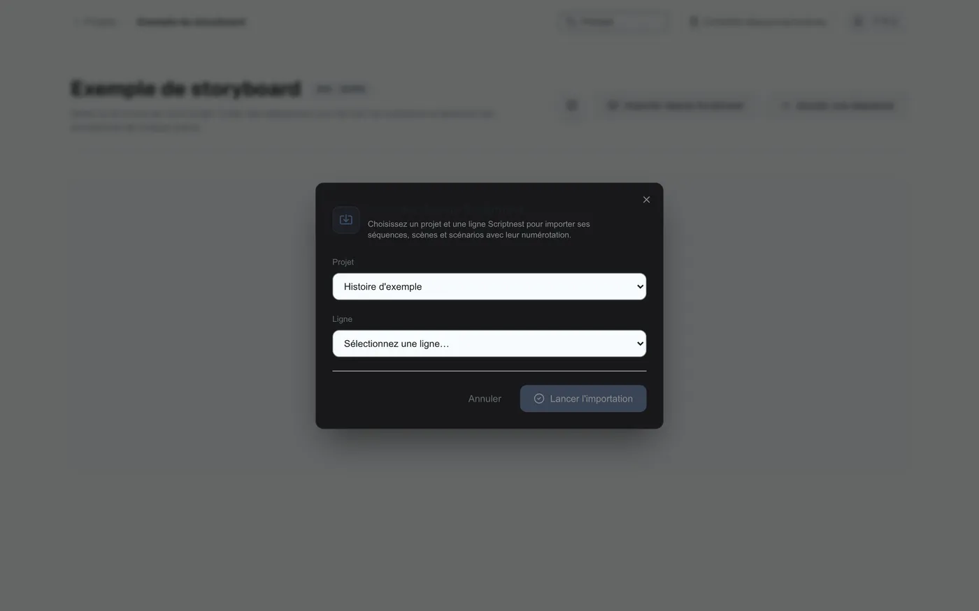 Figure 1.6 : Sélection du projet Scriptnest