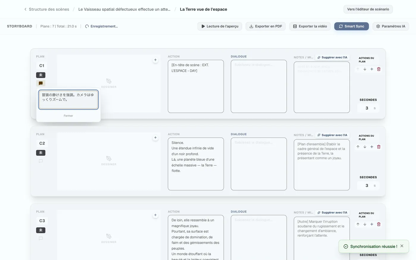 Figure 3.6 : Saisie d'un commentaire de plan