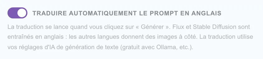 Figure 5.5 : Traduction automatique du prompt en anglais