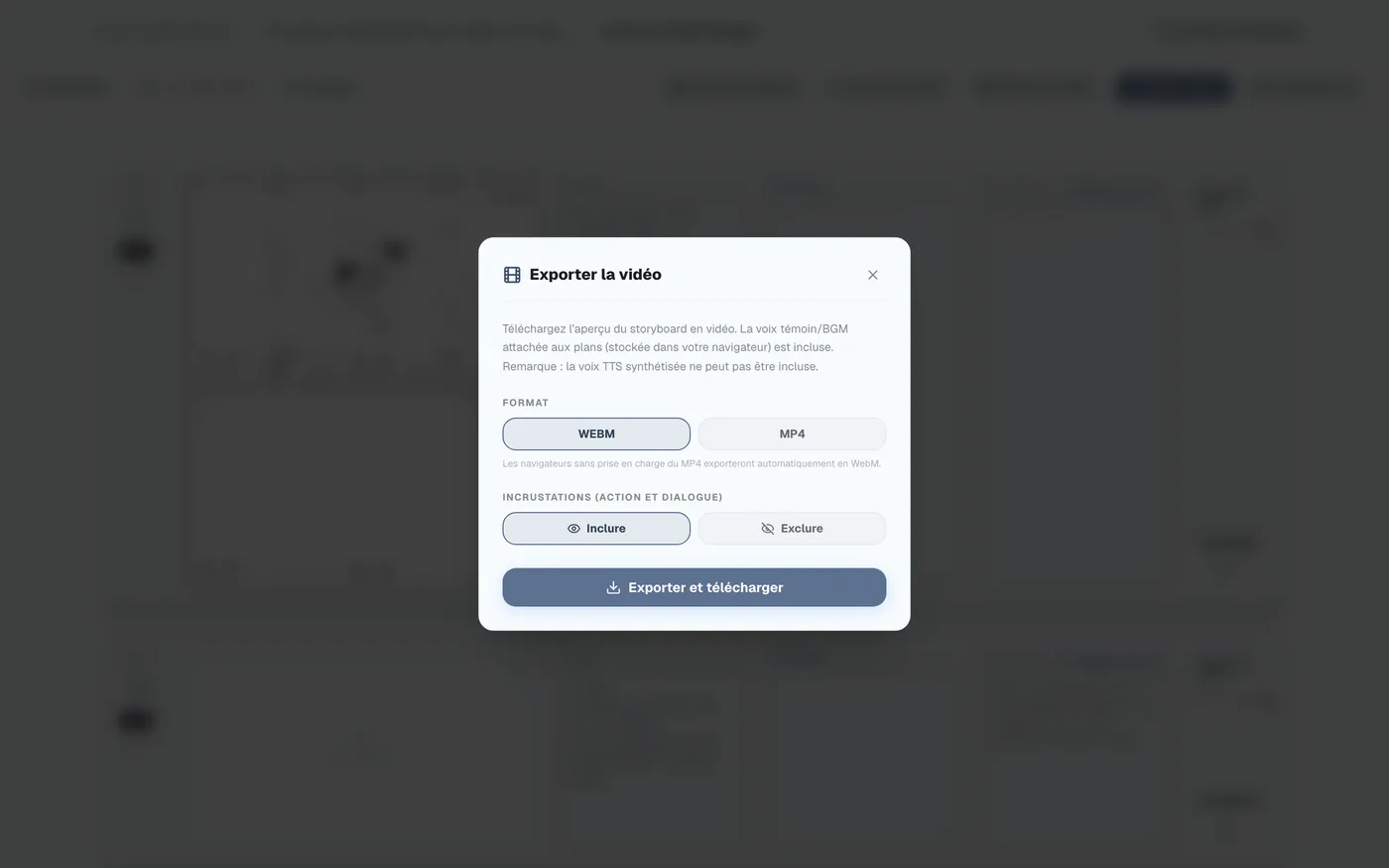 Figure 6.7 : Export au format vidéo (MP4/WEBM)