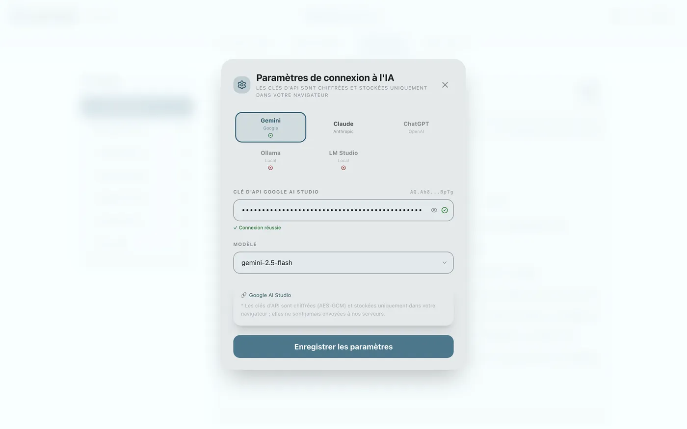 Figure 4.2 : Paramètres de connexion multi-IA