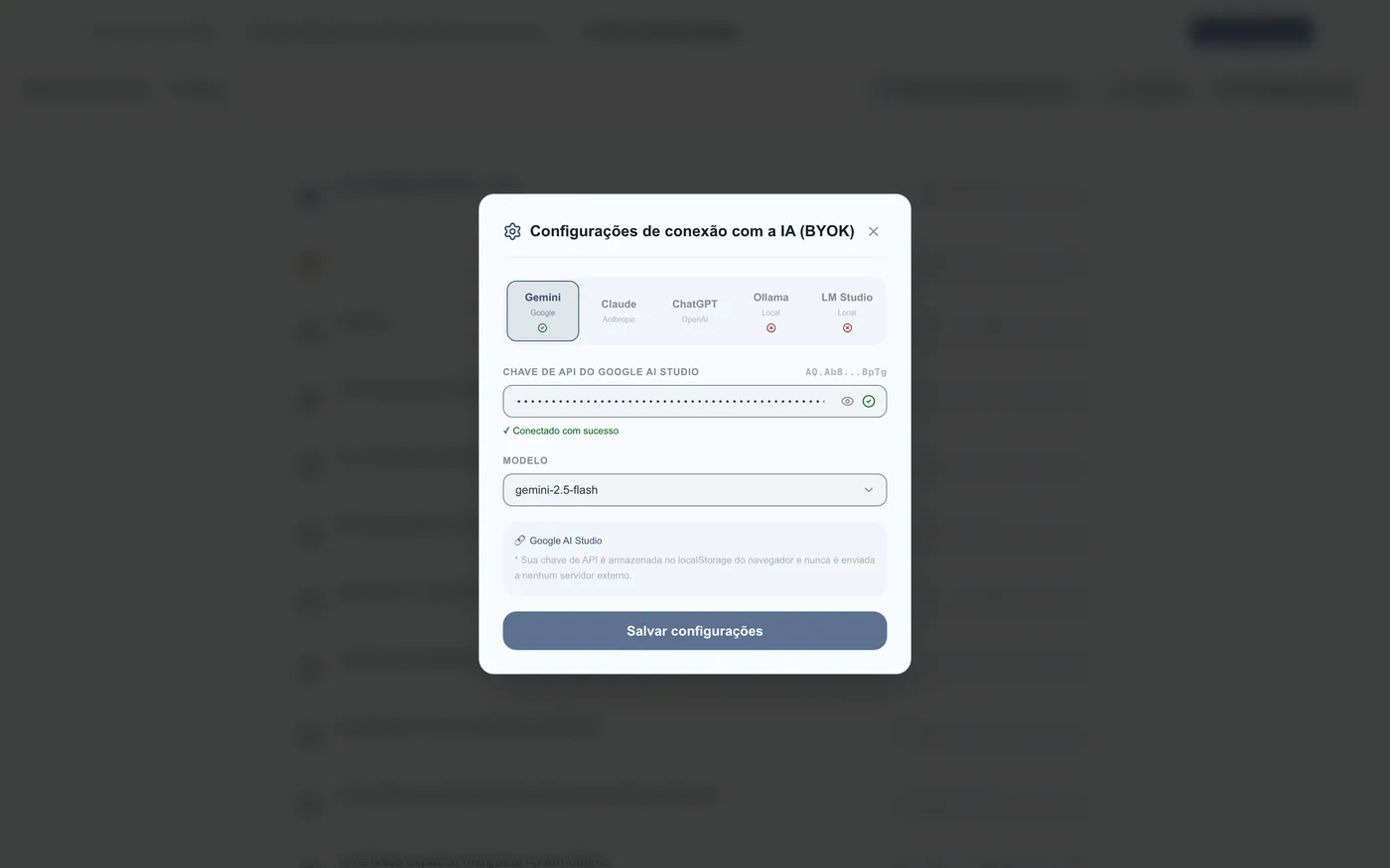 Figura 2.9: Caixa de diálogo de configurações de IA