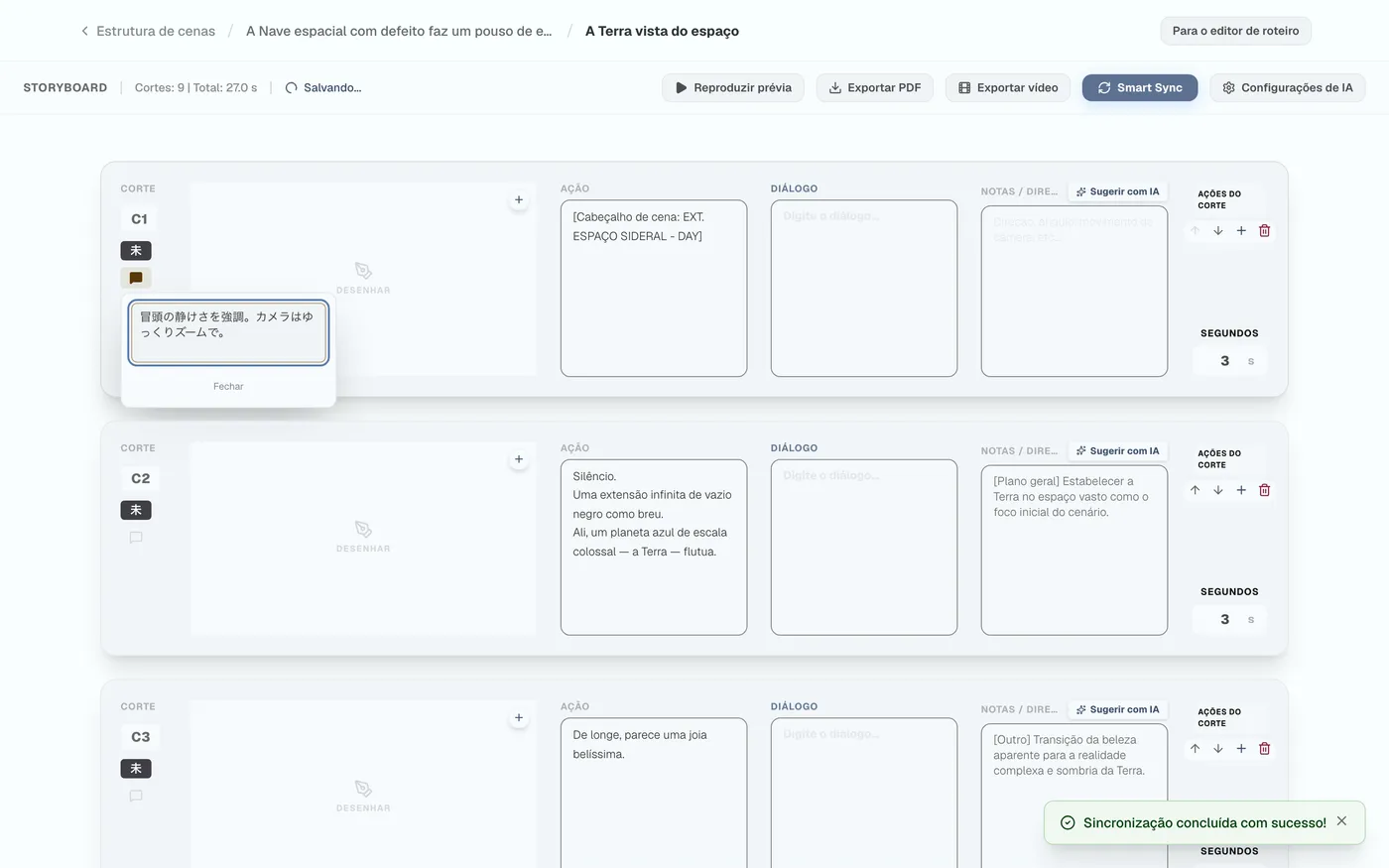 Figura 3.6: Inserindo um comentário de corte