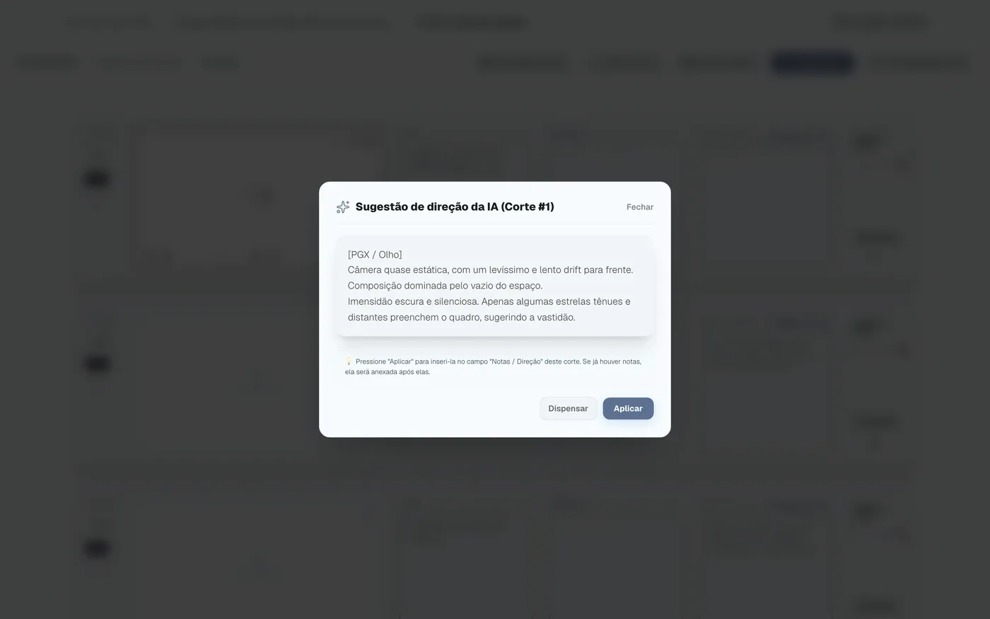 Figura 4.18: Sugestões de direção e composição geradas por IA