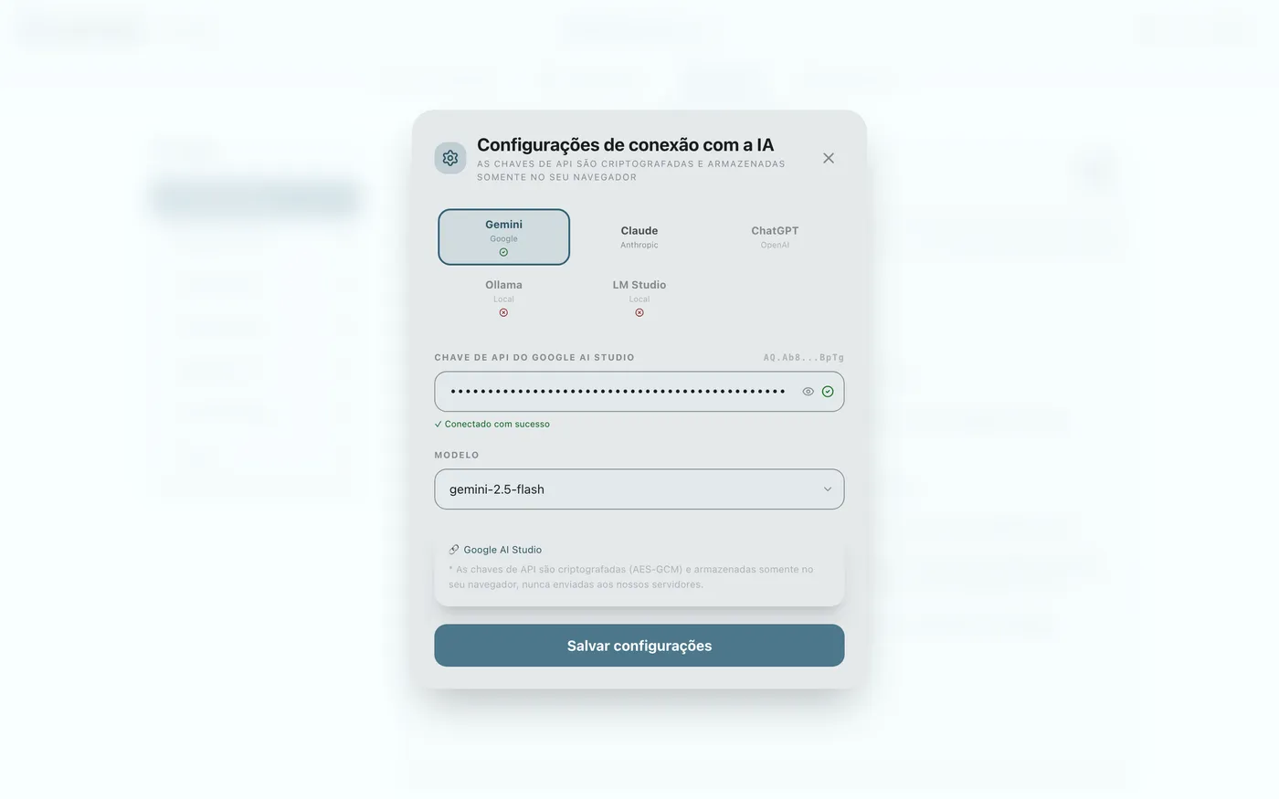 Figura 4.2: Configurações de conexão multi-IA